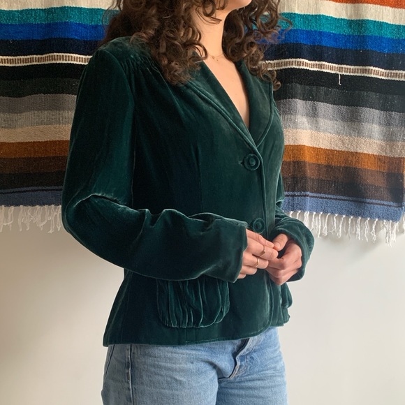 Vintage Green Silk Blend Velvet Top - Picture 1 of 7